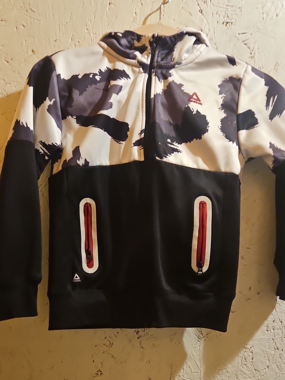 Reebok Boy’s Black, White & Red Half-Zip Performance Jacket with Hood